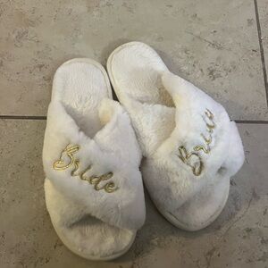 White Bride Slippers with Gold Embroidery Size EU 41 - 42